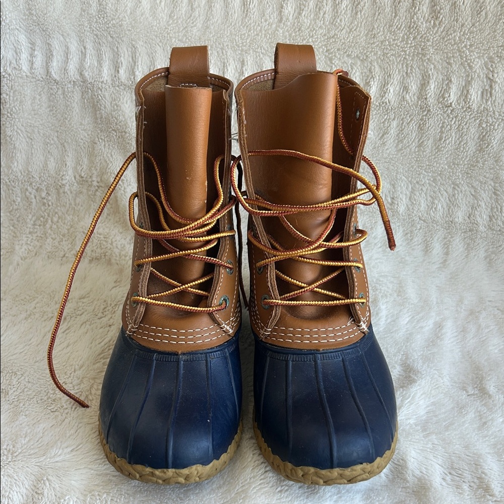 Llbean women’s Brown and Blue Duck Boots size 6 wide BW